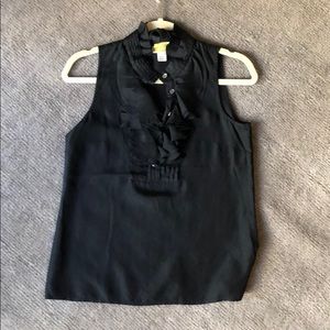 J crew silk black ruffle neck Blouse Sz. 0